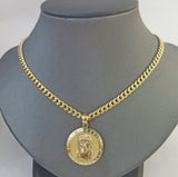 Real 10k Gold Jesus Pendant & Miami Cuban link Chain 4mm 20" Set, Round