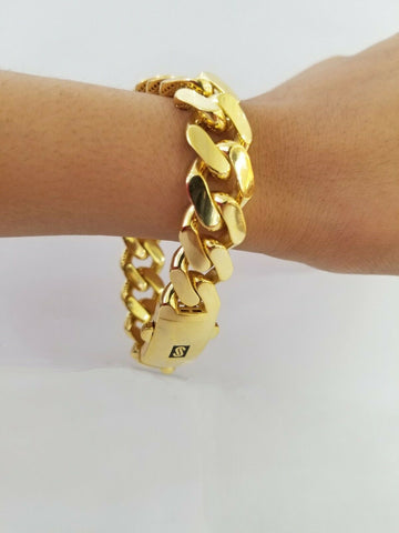 10K Yellow Gold Monaco Bracelet 8.5 inch 15mm , cuban link hand chain Real 10kt