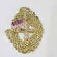 14k Yellow Gold Rope Chain & Jesus Nugget Cross Charm SET 4mm 22 Inches Necklace