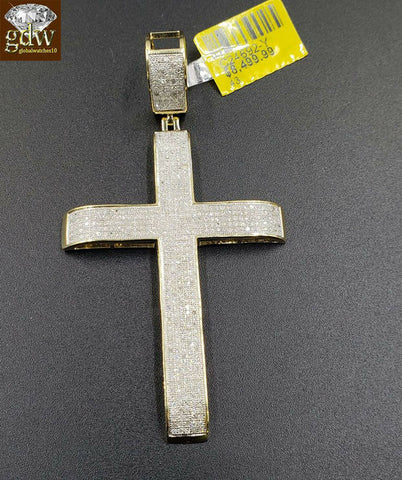 Real 10k Yellow Gold & Genuine Diamond 1.52 CT Diamond Cross pendant Jesus Mens