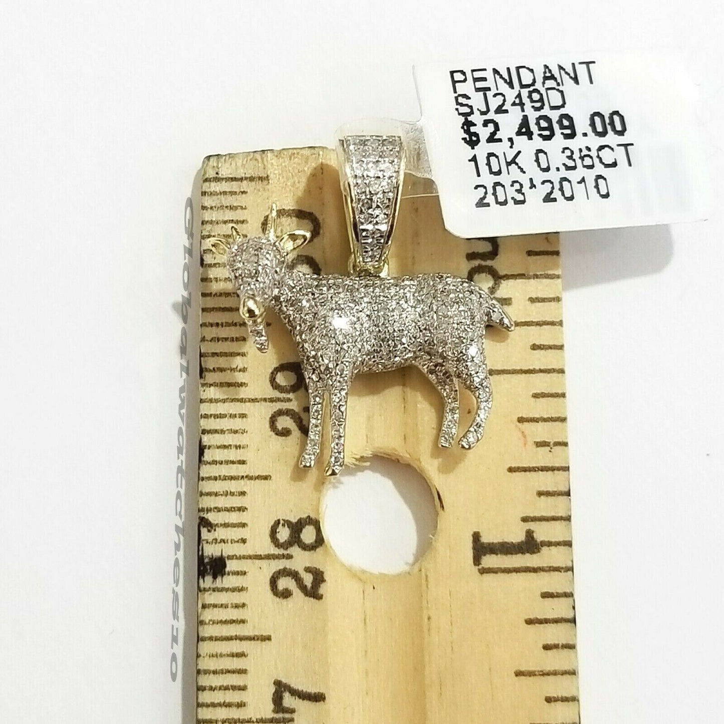 10k Yellow Gold Diamond GOAT charm pendant Real Greatest Of All Time 0.36 CT