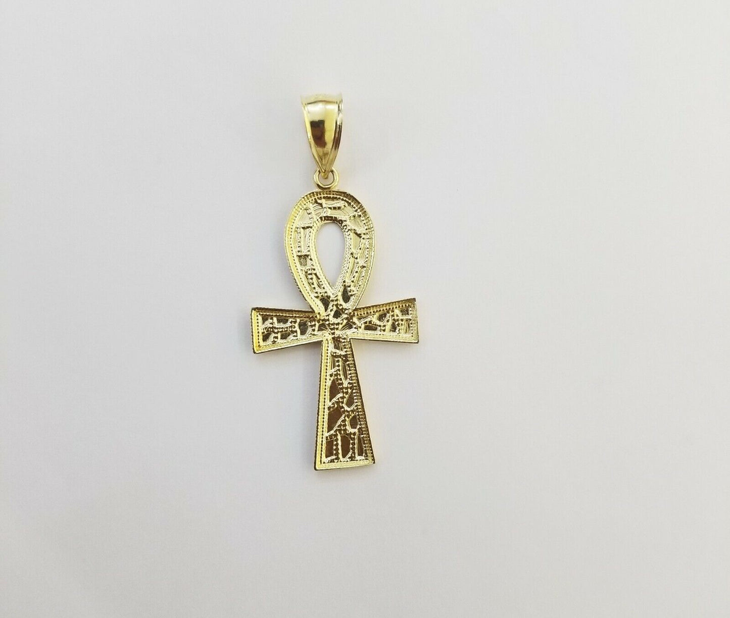 10k Nugget Style Yellow Gold Ankh Cross Pendant Jesus Cross Pendant