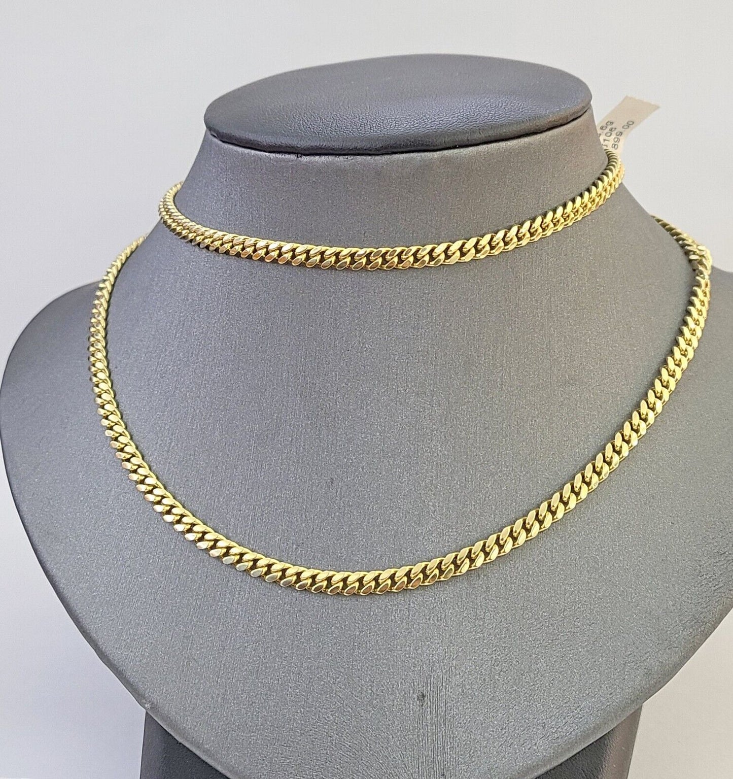 10K Solid Yellow Gold 4mm Miami Cuban Link Chain Necklace 20" Two Chains