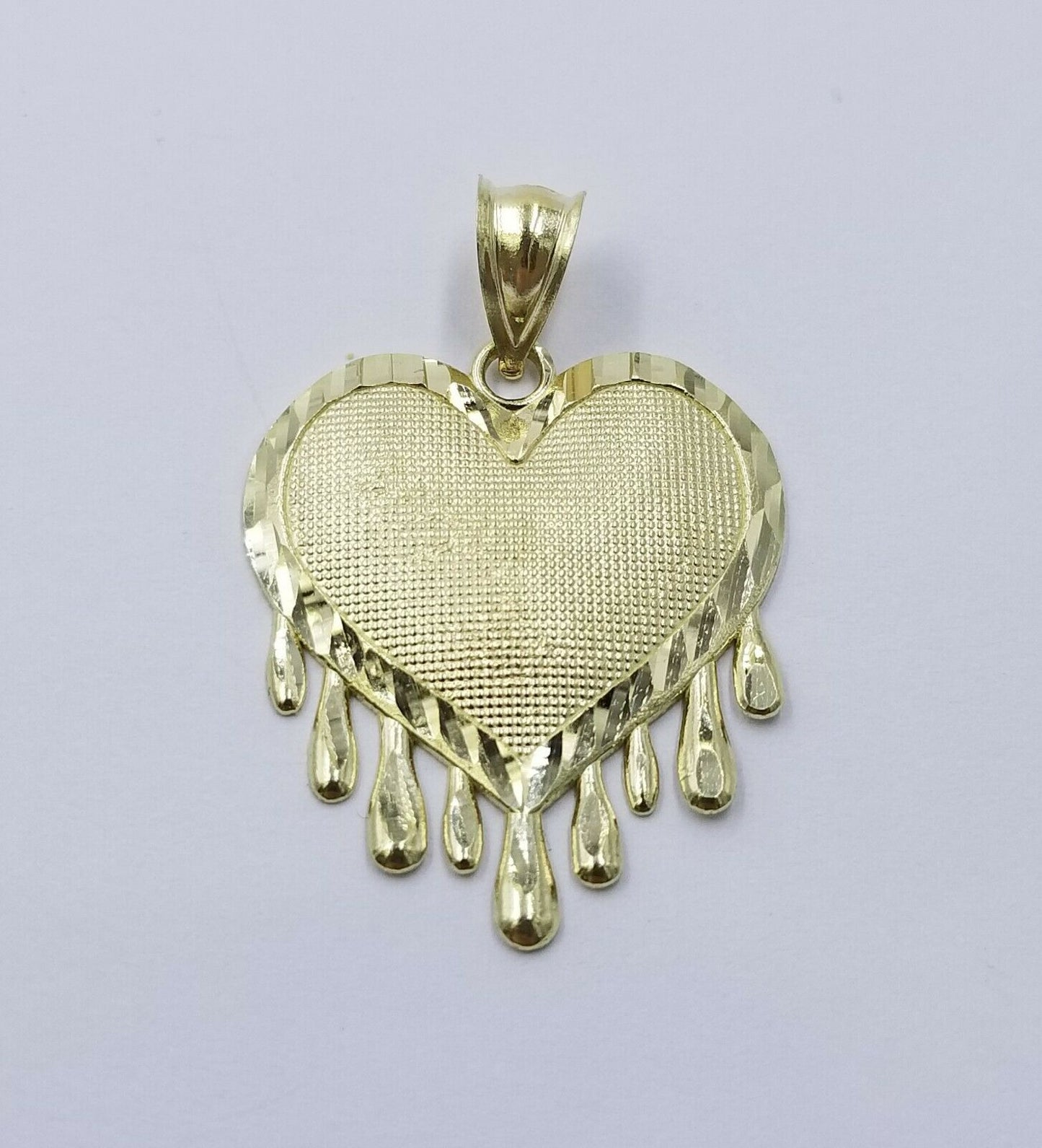 Real 10k Yellow Gold Charm Pendant Dripping heart with Franco Chain 22" 2mm