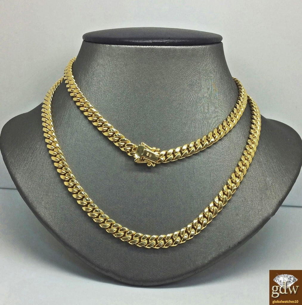 Real 14k Gold Miami Cuban link Chain 8mm 24" BOX LOCK 14kt Yellow Gold Necklace