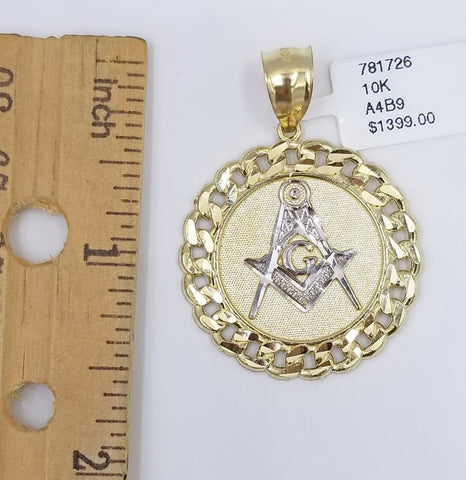 10K Yellow Gold Masonic Pendant Diamond Cut 10Kt Round Gold Charm