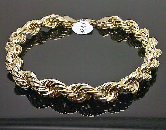 Real 10k Yellow Gold Rope Bracelet 8 mm 8" Inch Lobster Men