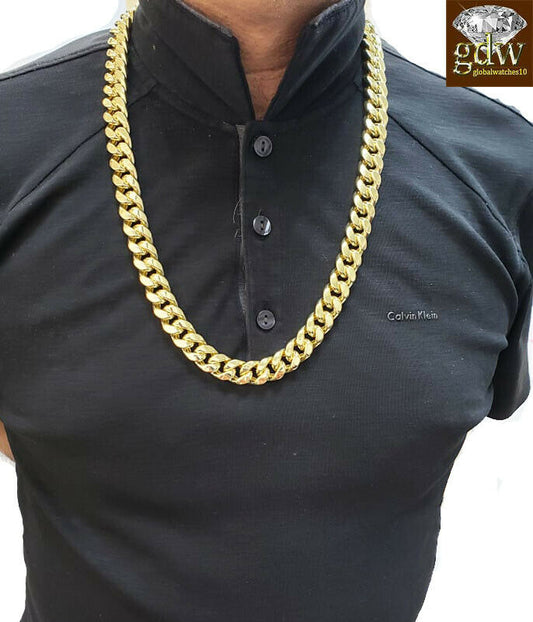 REAL 10k Yellow Gold Miami Cuban Chain 15mm 28" Inch Box lock men