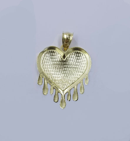 Best Real 10k Yellow Gold Charm Pendant Dripping heart with Franco Chain 18-2mm