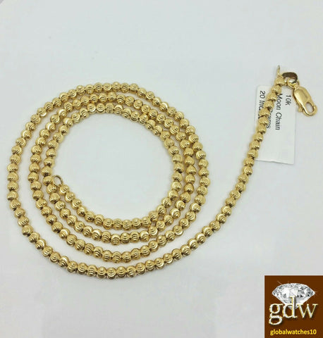 Real 10k Yellow Gold Chain Necklace 20" Inch 3mm Men  Women Moon Cut Diamond Cut