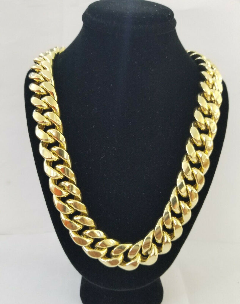 Real 10k Yellow Gold 26" Inch 15mm Miami Cuban chain Necklace Box Lock Men,10kt