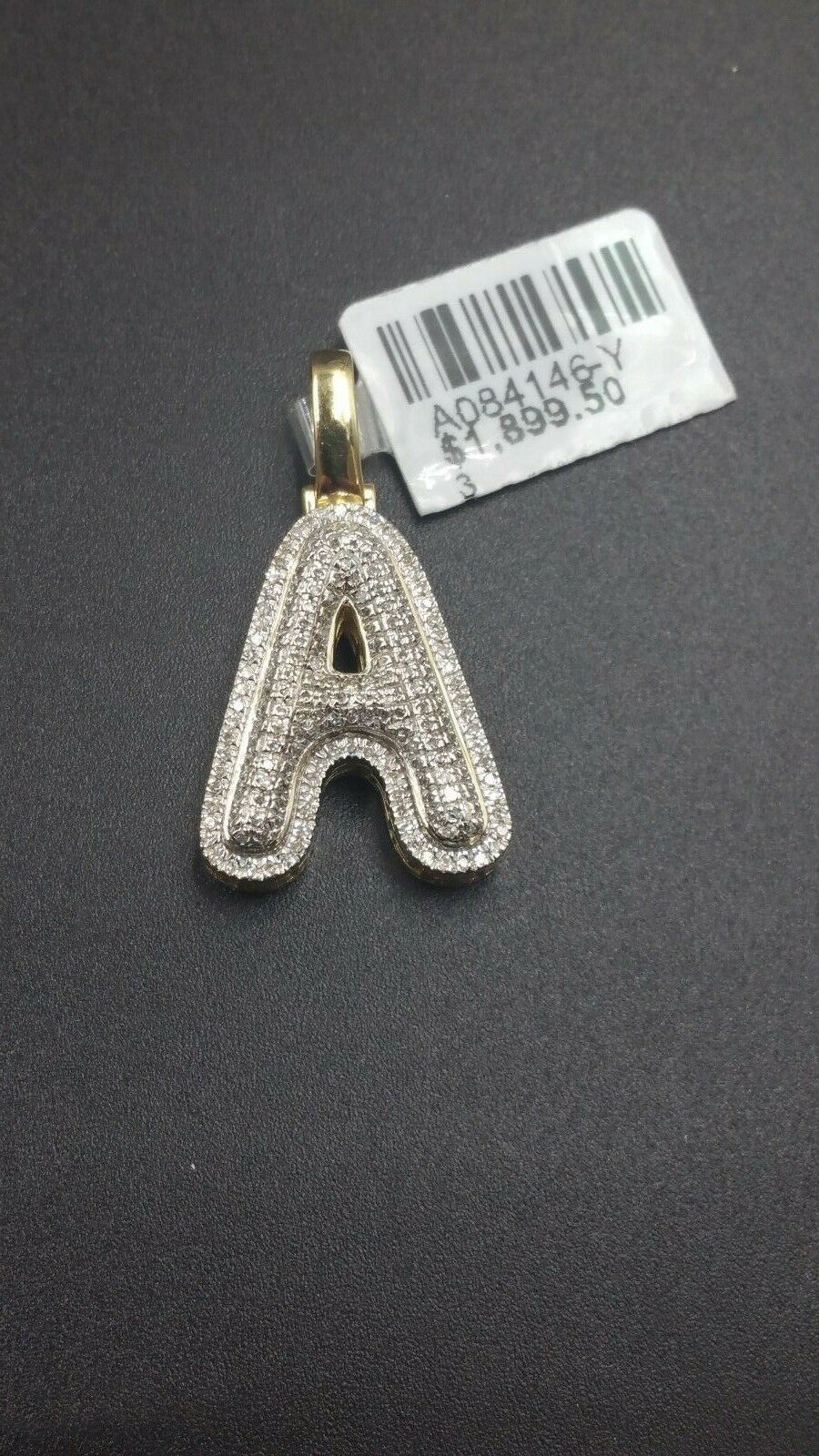 10k Yellow Gold Diamond Bubble Letter A-Z Initial Charm Pendent Real Diamond