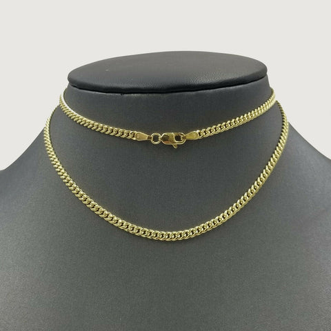 14K Yellow Gold Miami Cuban Link Chain Necklace Lobster Clasp 3mm 24 inches