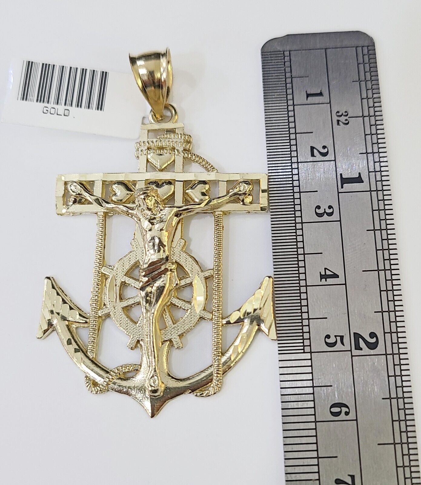 Real 10k Yellow Gold Jesus Anchor Pendant 2.5 inches Charm