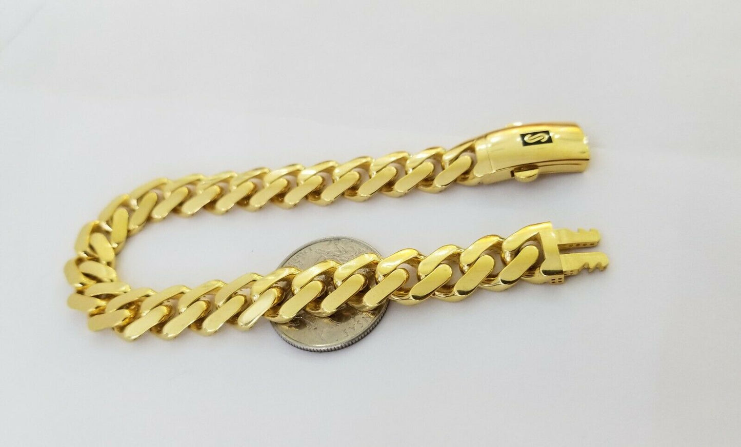 Real 10K Gold Royal Monaco Miami Cuban Link 9" Chain Bracelet w Box Clasp 11mm