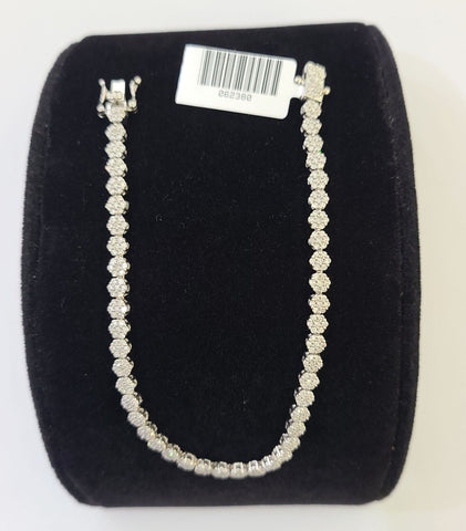 10k White Gold Diamond Flower Bracelet Real Box Clasp Women Genuine