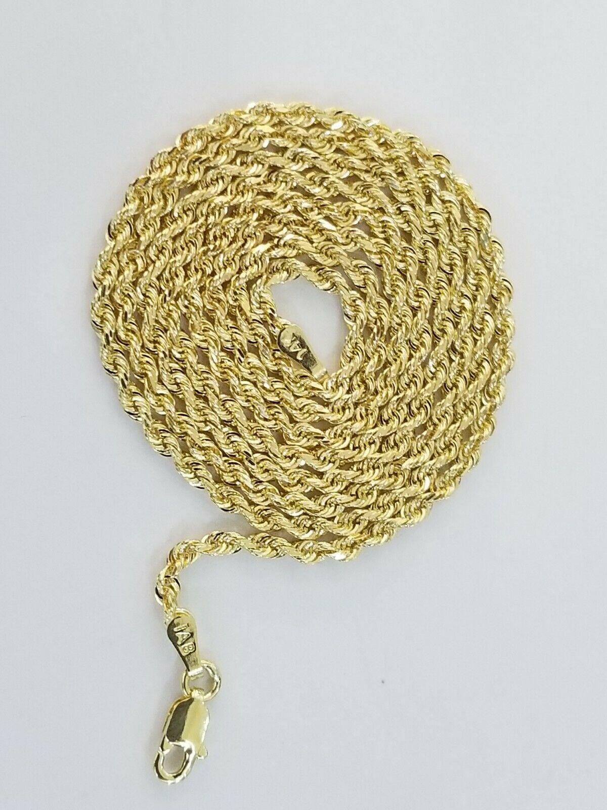 14K Solid Yellow Gold Rope Chain Diamond Cut 2mm 18" 20" 22" 24" 26" 28" 30"