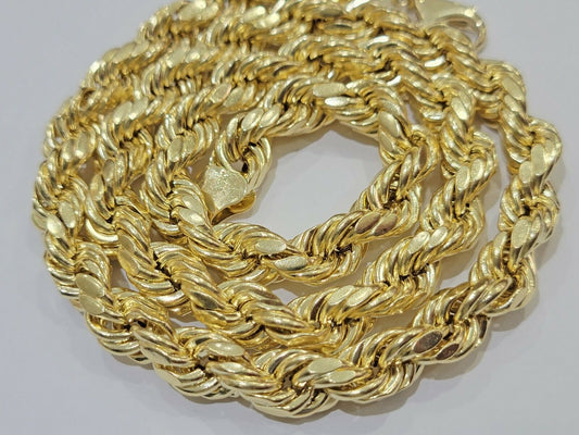 10mm 28" 10K Gold Rope Chain Men's Necklace, REAL 10kt Yellow Gold ,Diamond Cuts