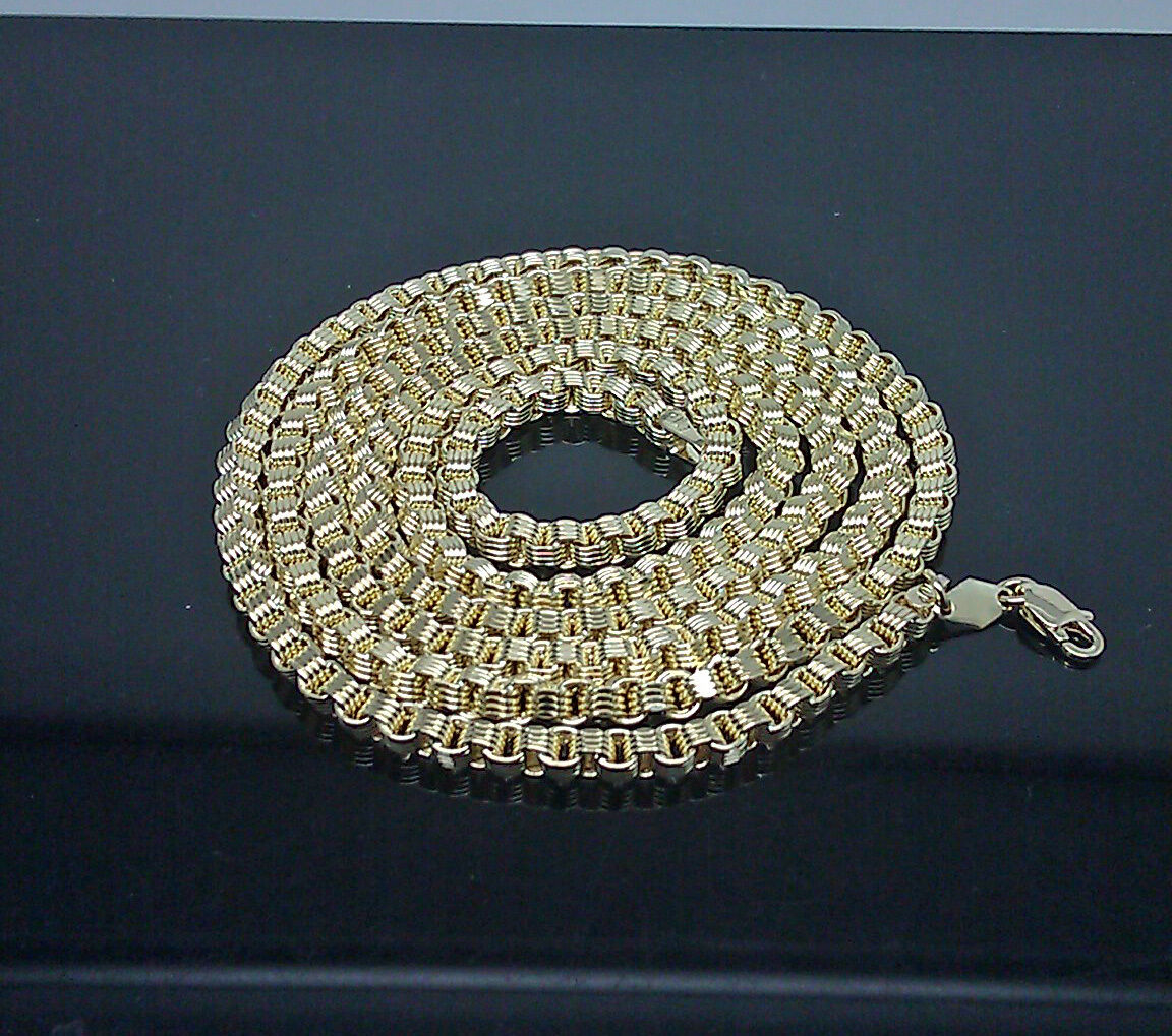 Real 10k Yellow Gold Byzantine Box Chain Necklace 22 inch 3.5mm Franco Rope