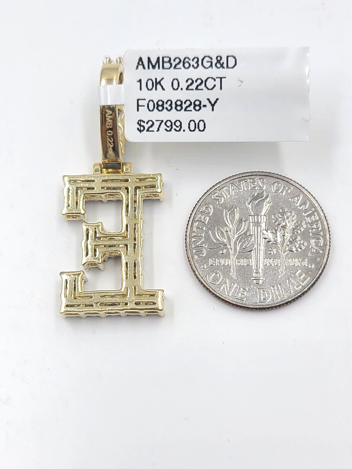 Real 10k Gold & Diamond Letter "E" Initial Alphabet Charm/Pendant 1.25".