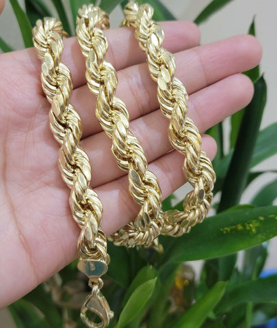 10mm 28" 10K Gold Rope Chain Men's Necklace, REAL 10kt Yellow Gold ,Diamond Cuts