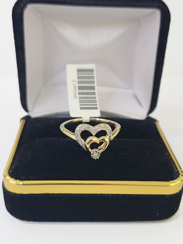 REAL 10k Yellow Gold Diamond Ladies Ring Hearts Women Engagement Wedding