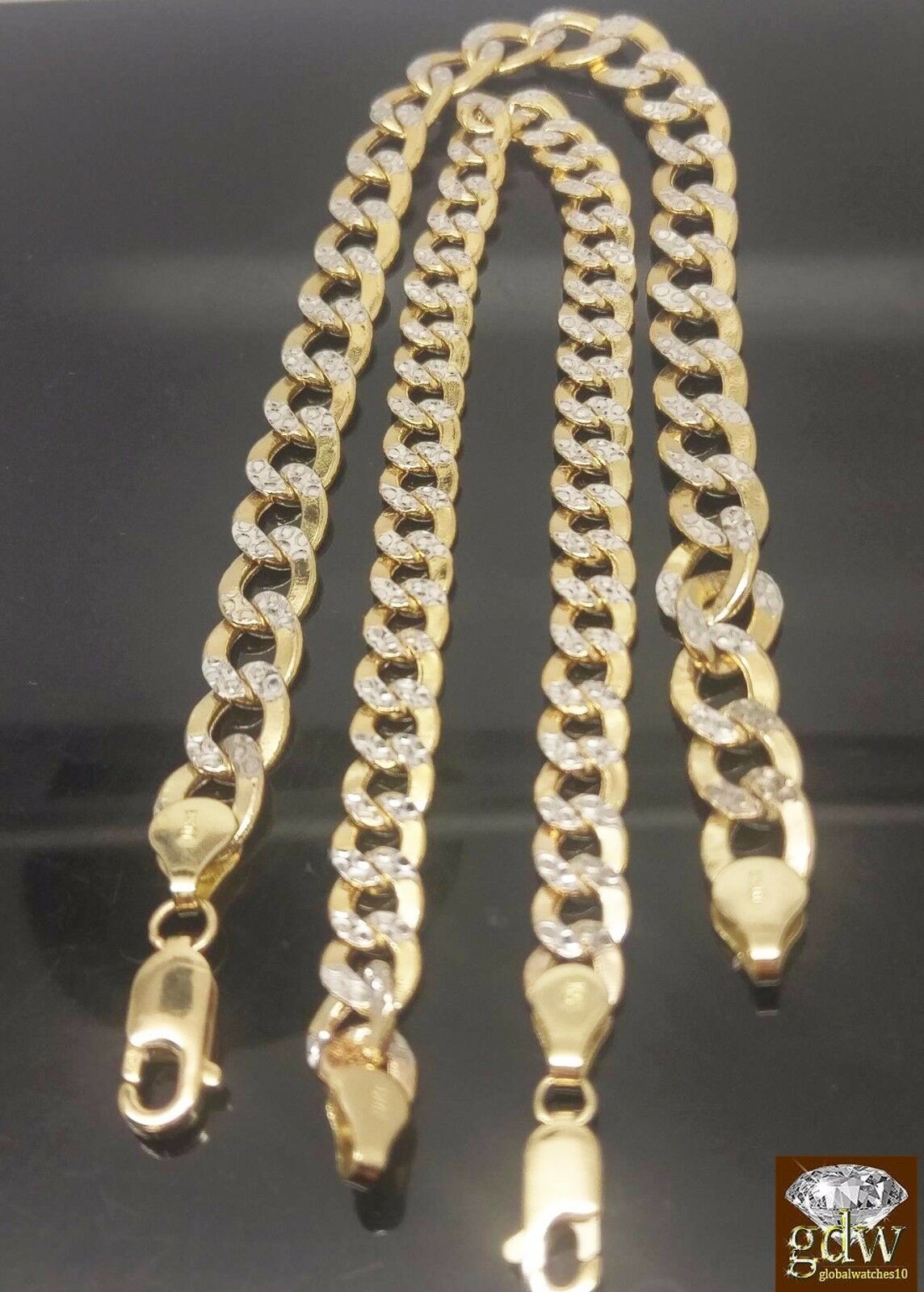 Real 10k Yellow Gold 9" Diamond Cuts Cuban curb Link Bracelet Rope Byzantine