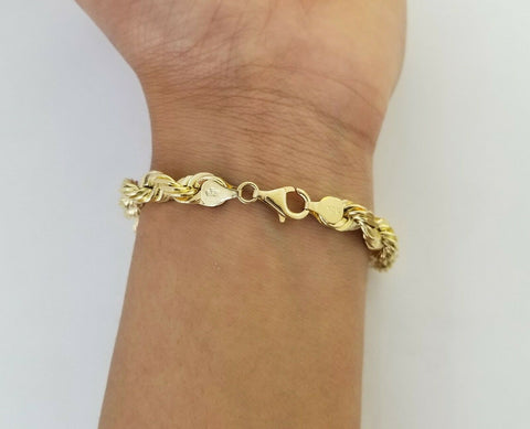Solid Real 10K Yellow Gold Rope Bracelet 8" Inch 7mm , 10kt Real gold  men women