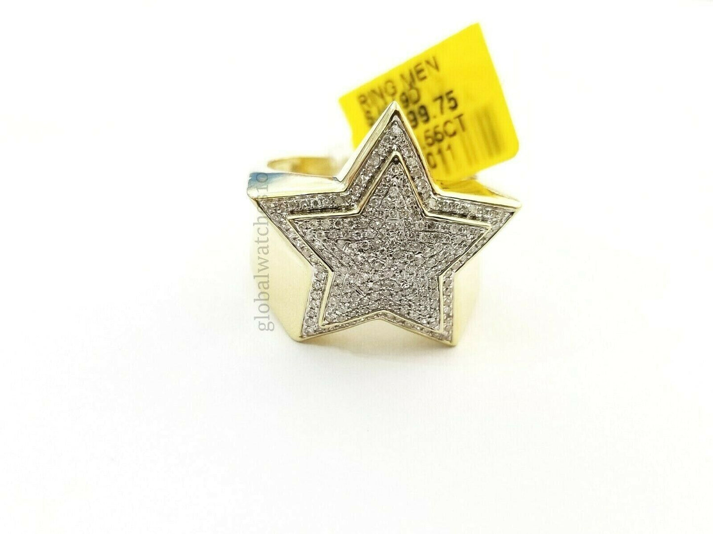 10k Solid Yellow Gold Diamond Ring Star Design with Genuine Diamonds for Men