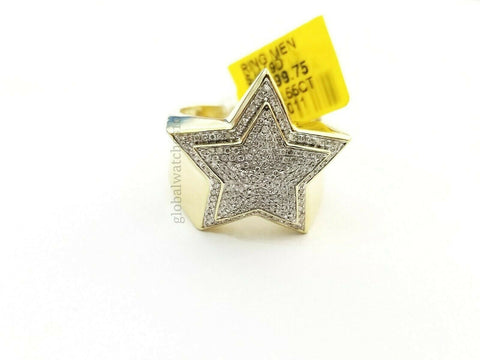 10k Solid Yellow Gold Diamond Ring Star Design with Genuine Diamonds for Men