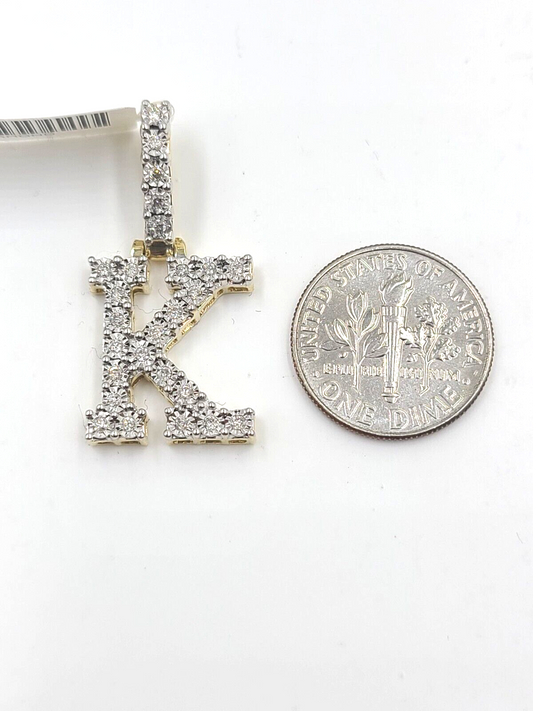 Real 10k Gold & Diamond Letter "K" Initial Alphabet Charm/Pendant 1.25".