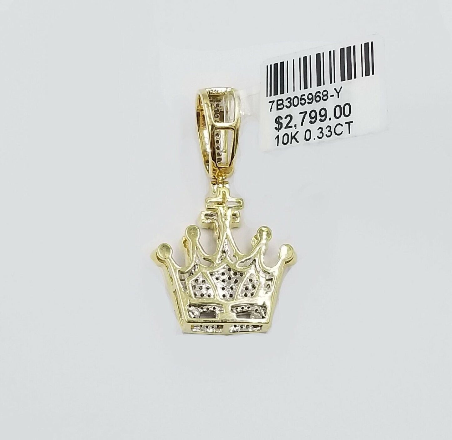 10k Yellow Gold Crown Genuine Diamond Charm Pendant Cross Cuban