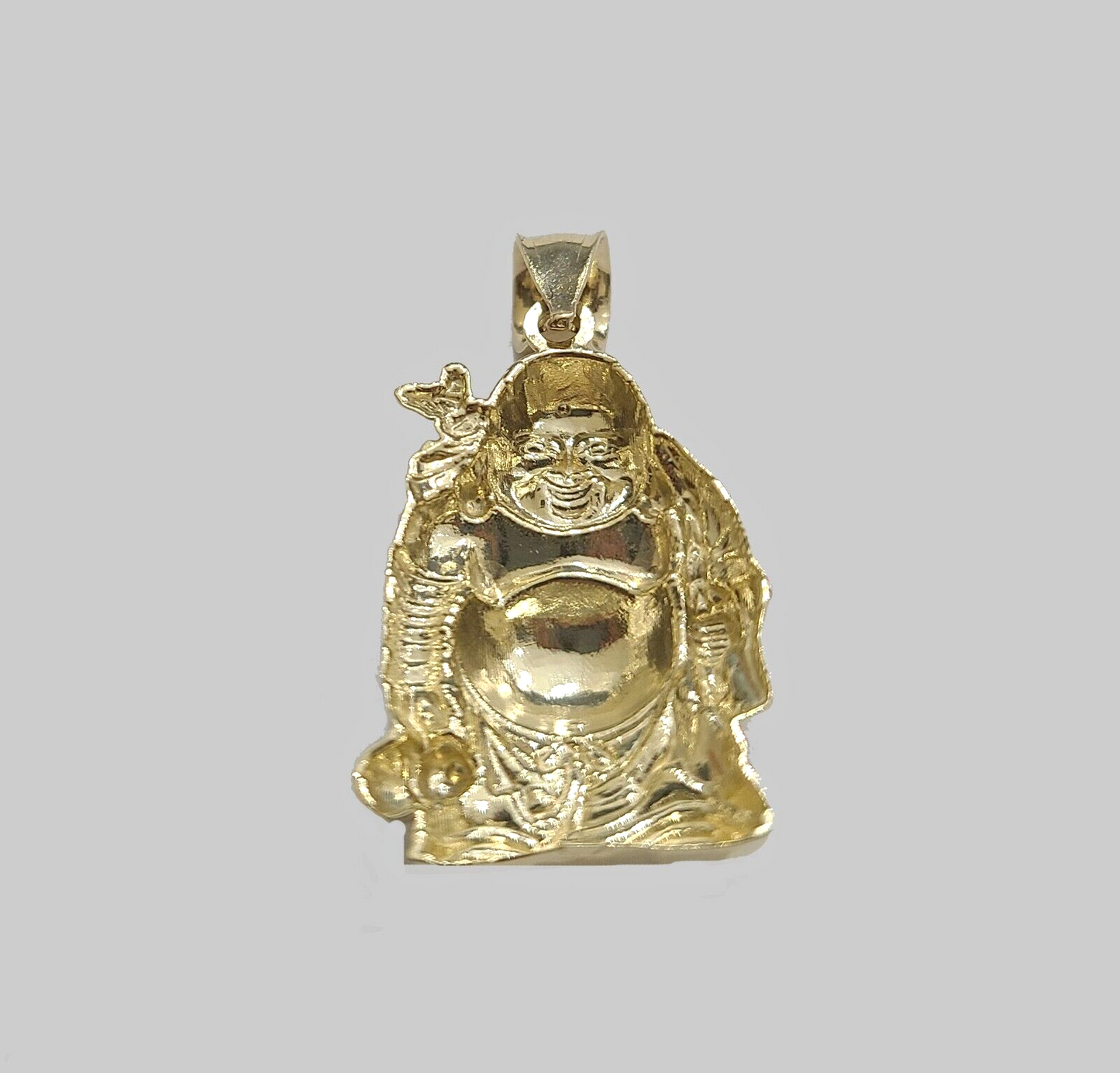 10k Yellow Gold Lucky Laughing Buddha Charm Religious Pendant Smiling