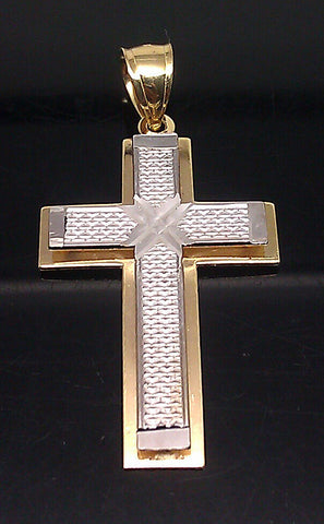 10K Yellow/White  Diamond Cuts Gold Jesus Cross Charm Pendent Men's/Women's