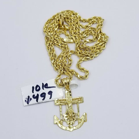 10k Gold Anchor Pendent ,Rope Chain 2.5mm 18' 20" 22" 24" 26" 10kt Necklace Cham