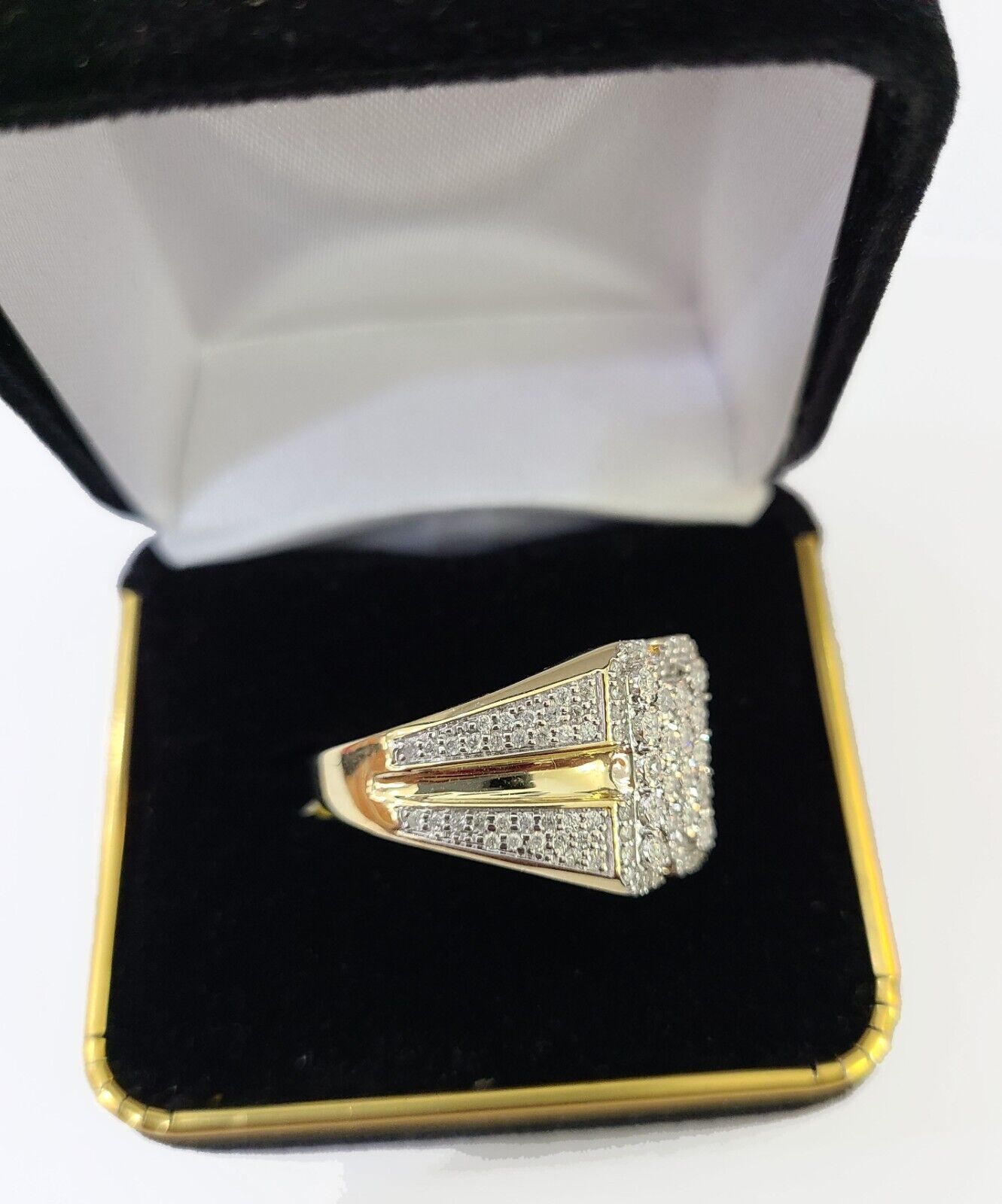 Real 10k Yellow Gold Diamond Ring Rectangle Shaped Size 10 Mens Natural Diamonds