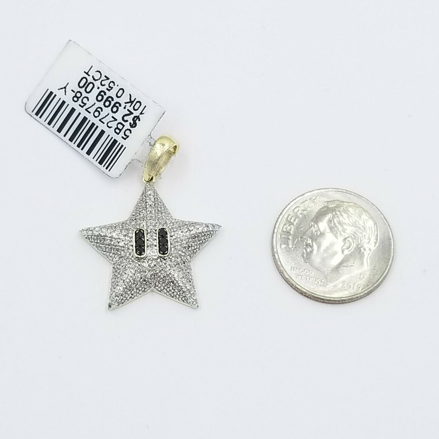 Real 10K Yellow Gold Star Emoji Diamond Charm Rope Chain 18 20 22 24 26 Inch 3mm