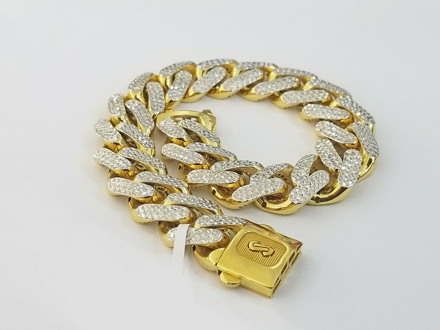 10K Yellow Gold 15mm Royal Miami Cuban Bracelet Diamond Cut 9 inches