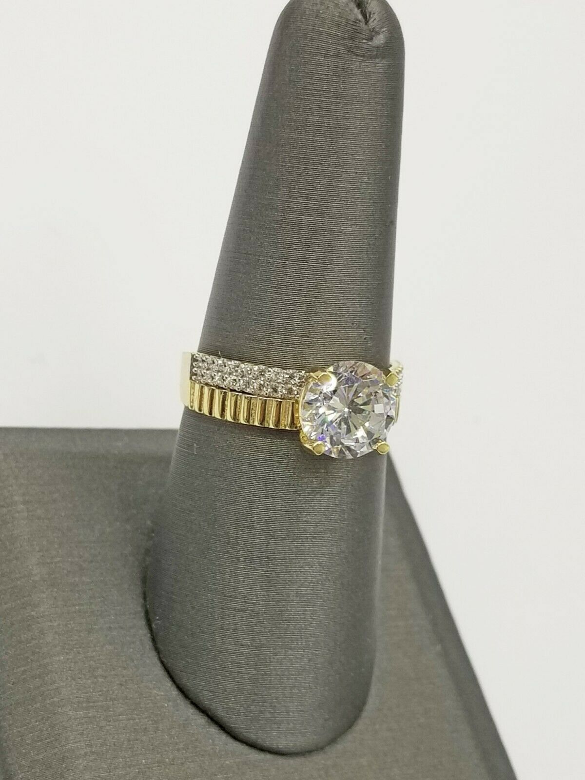 10K Yellow Gold Solitaire Diamond Ladies Promise Ring 1 CT Double Row Channel