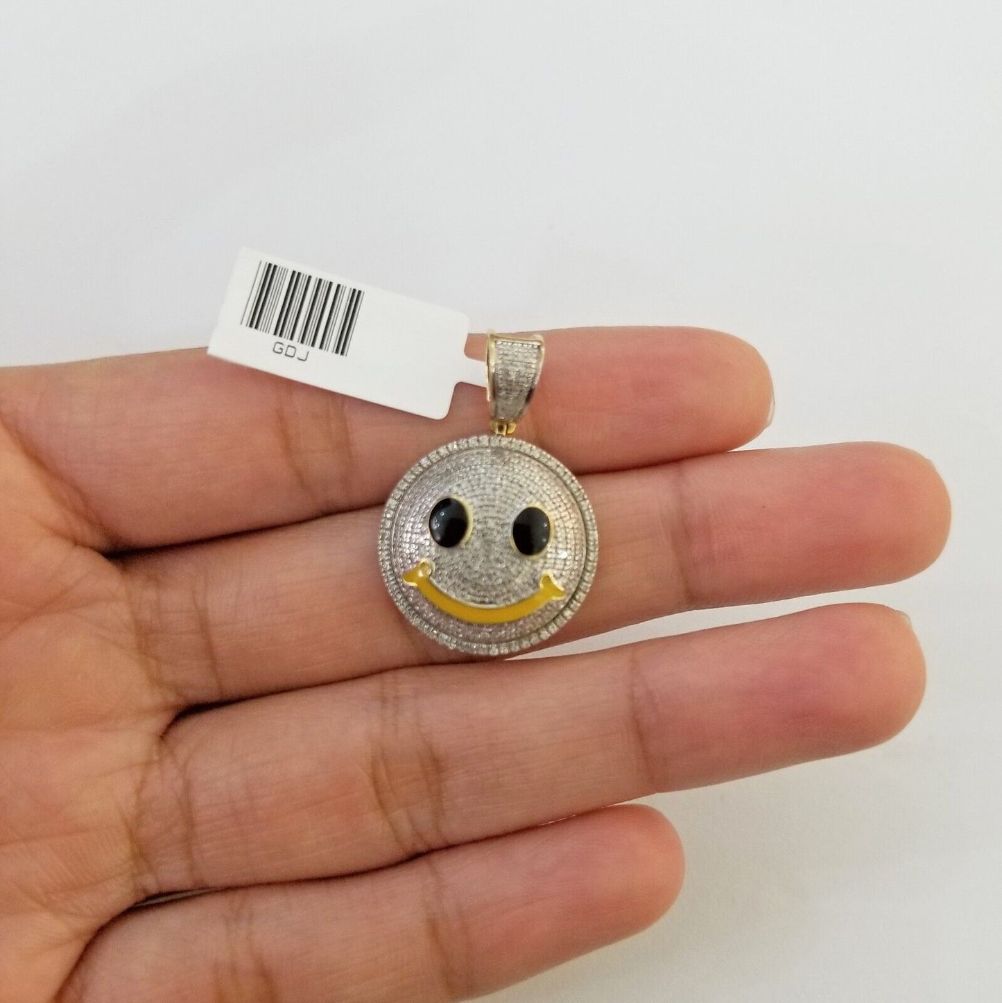 10K Yellow Gold Smile Emoji Pendant Real Diamond 1" Round Happy Emotion Charm