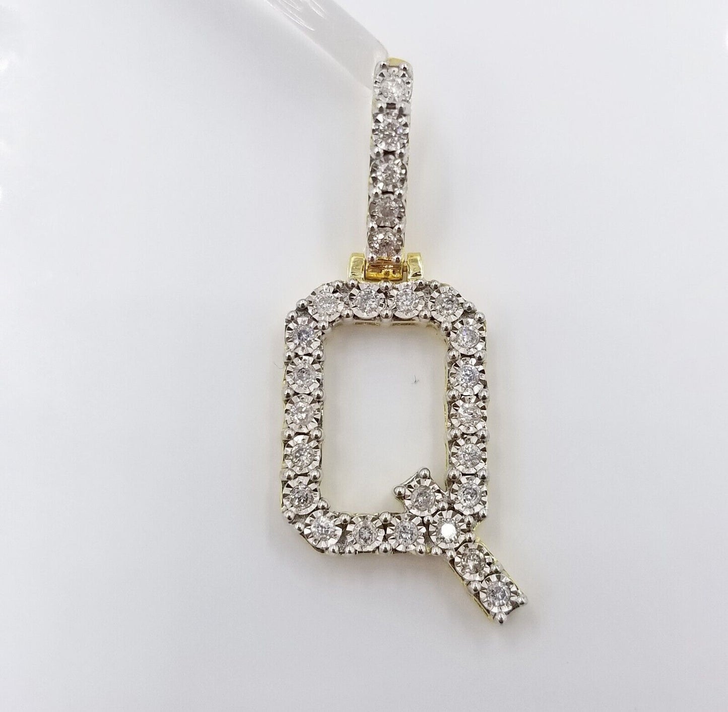 10k Yellow Gold Diamond Letter A-Z Initial Charm Pendant Real Diamond