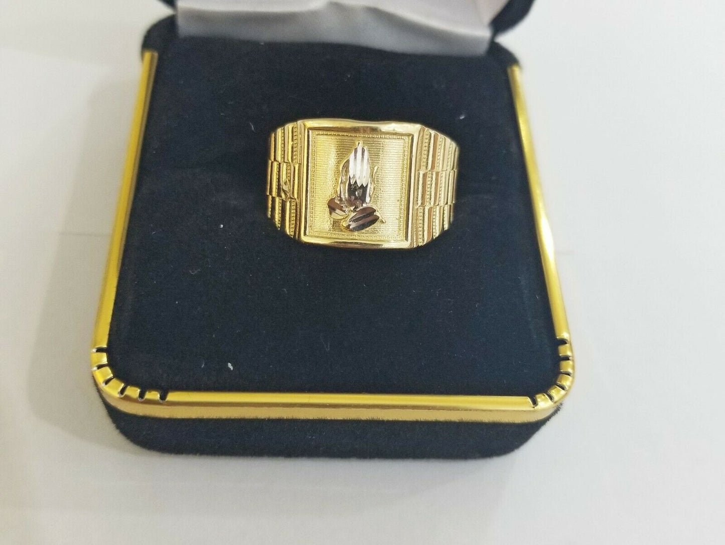 10k Men's yellow Gold prying hand Ring ,Sizable casual gold squared ring 10kt