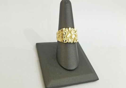 10k Real yellow Gold Nugget men Ring Sizable casual, squared gold ring 10kt