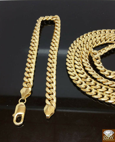 Real Gold Miami Cuban Chain 28" Bracelet 8" 7mm Authentic 10k Yellow Gold Box Lo