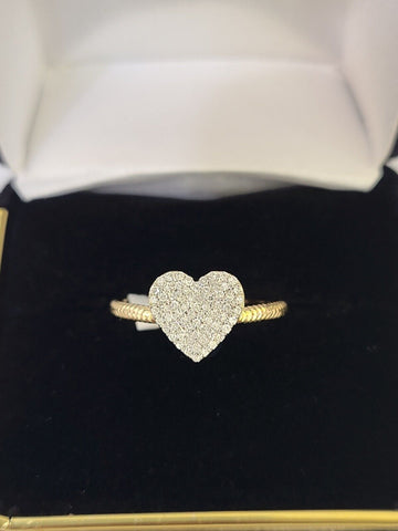 Real 10k Yellow Gold Diamond Ladies Ring Heart Shaped Women Engagement Wedding