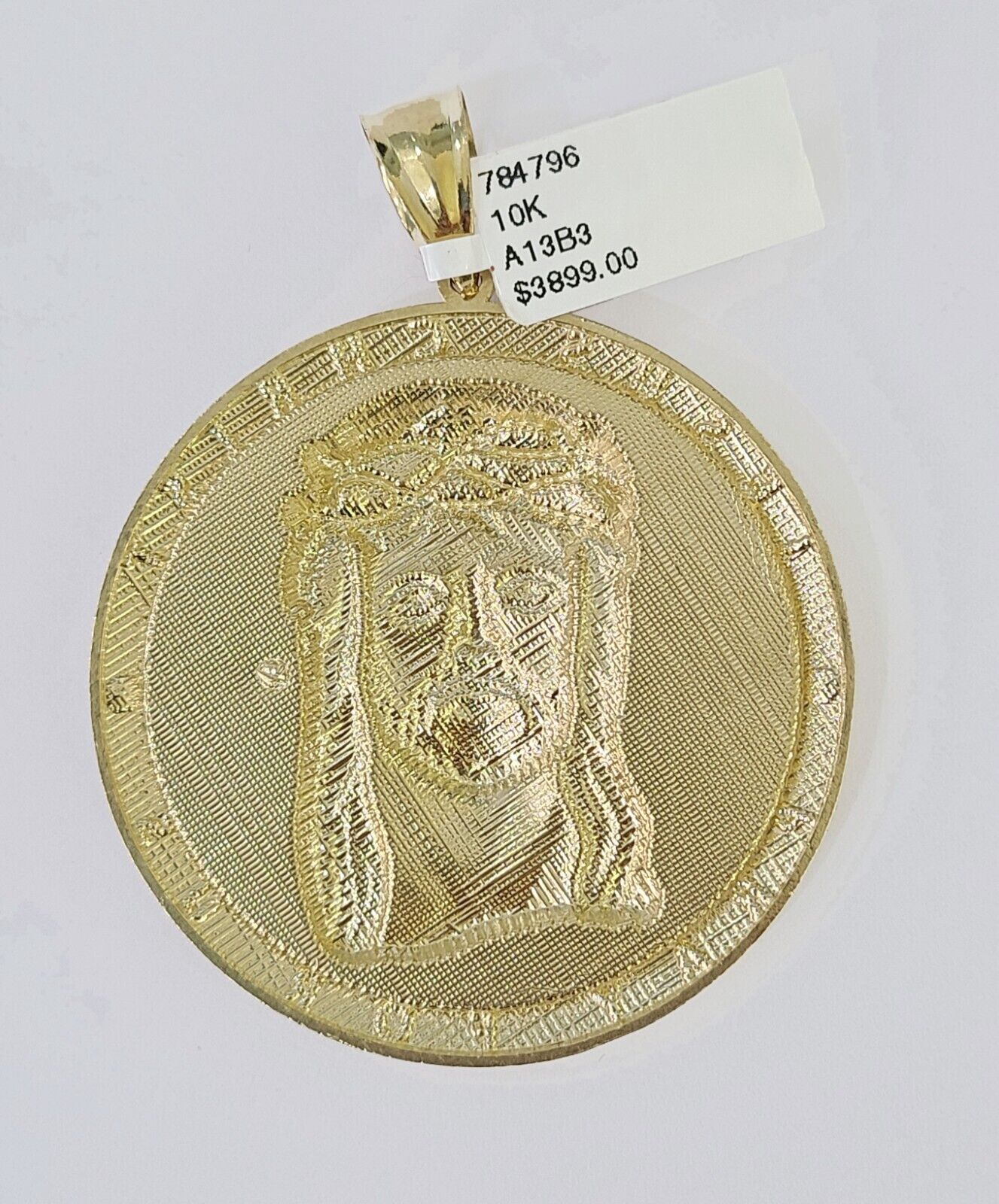 Real 10K Yellow Gold Jesus Crist Pendant Charm Diamond Cut Circular Genuine