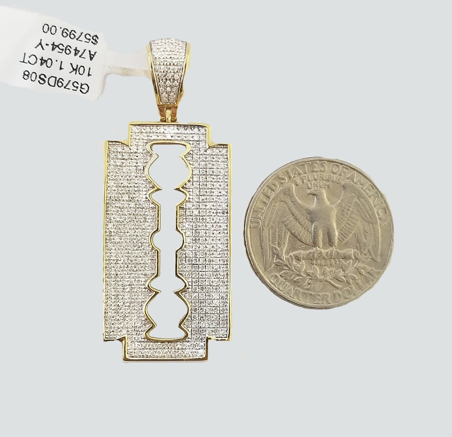 10K Yellow Gold Real Diamond Razor Blade Pendent Barber Charm