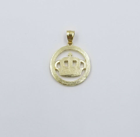 Round King Crown 10K Gold Charm Pendant in 2.5mm Rope Chain 18 20 22 24 26 Inch