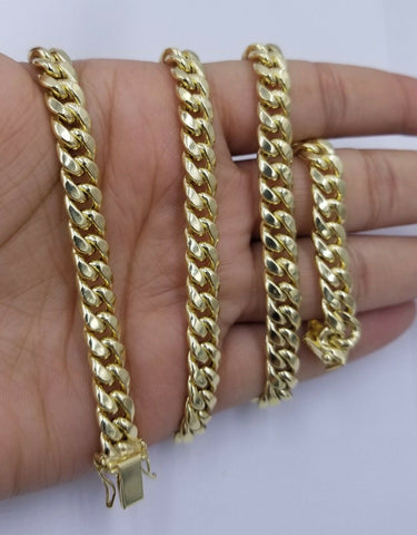Real Gold Yellow 10k Necklace 8mm Miami Cuban Link Chain 28" Box Lock MEN