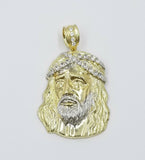 REAL 10k Yellow White Gold Jesus Head Charm Pendant Diamond Cut 2.25" 35mm Men